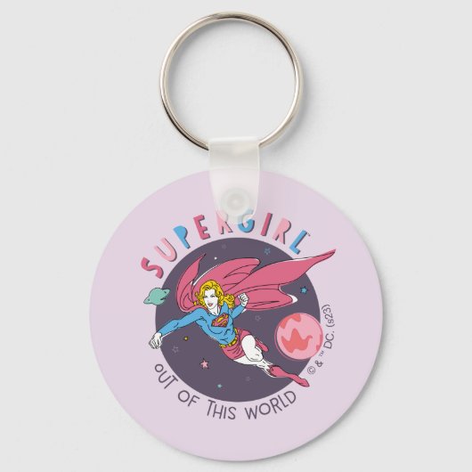 スーパーガール飛んでいるアップターイラストレーション キーホルダー (正面)