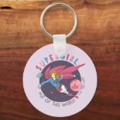 スーパーガール飛んでいるアップターイラストレーション キーホルダー (正面)