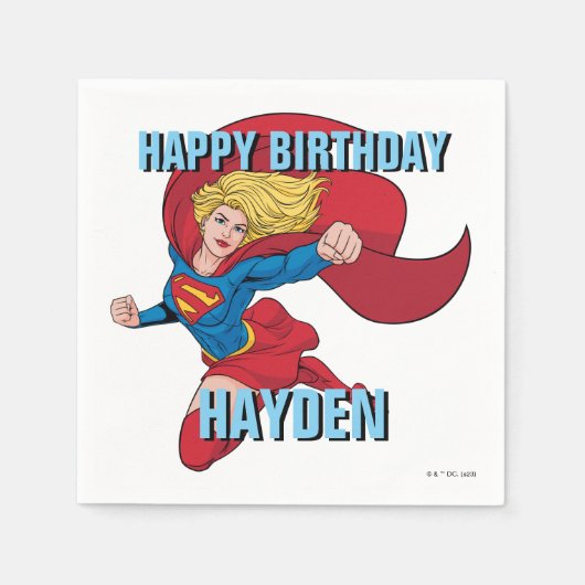 スーパーガール飛んでいるアップターイラストレーション スタンダードカクテルナプキン (正面)