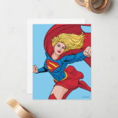 スーパーガール飛んでいるアップターイラストレーション ノートカード (正面/裏面インサイチュ)