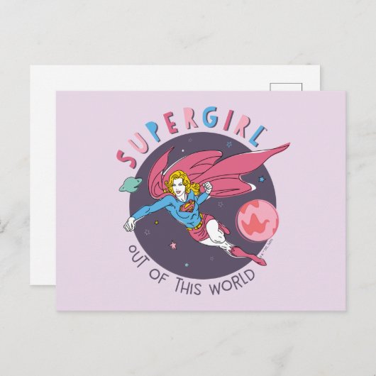 スーパーガール飛んでいるアップターイラストレーション ポストカード (正面/裏面)