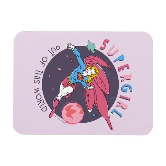 スーパーガール飛んでいるアップターイラストレーション マグネット (横)