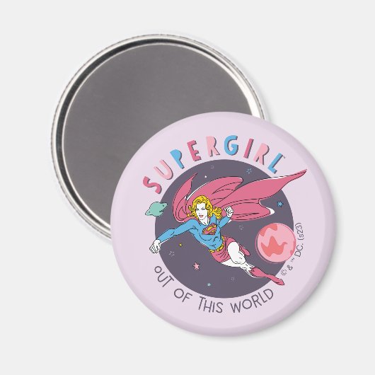 スーパーガール飛んでいるアップターイラストレーション マグネット (正面/裏面)