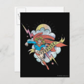 スーパーガール飛んでいる稲妻タトゥー ポストカード (正面/裏面)