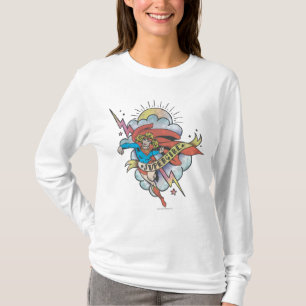 スーパーガール飛んでいる稲妻タトゥー Tシャツ