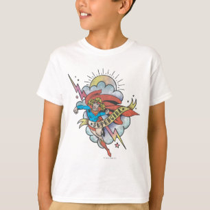 スーパーガール飛んでいる稲妻タトゥー Tシャツ