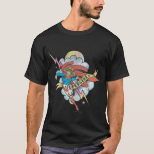 スーパーガール飛んでいる稲妻タトゥー Tシャツ
