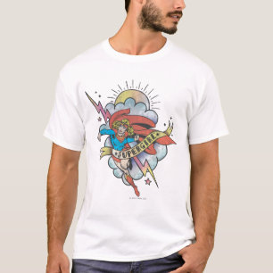 スーパーガール飛んでいる稲妻タトゥー Tシャツ