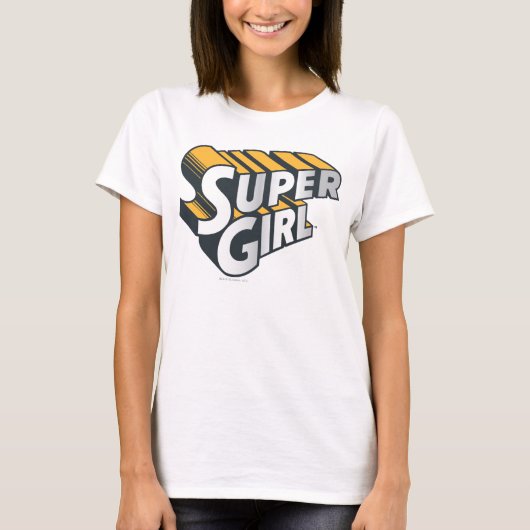 スーパーガール・シルバー・アンド・オレンジのロゴ Tシャツ (正面)