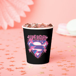 スーパーガール ピンクとパープルのグランジロゴ 紙コップ