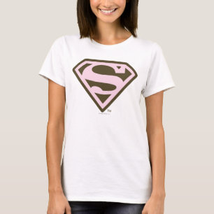 スーパーガール・ピンク・アンド・ブラウンのロゴ Tシャツ