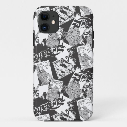 スーパーガール・ブラック・アンド・ホワイト・コラージュ2 Case-Mate iPhoneケース (裏面)