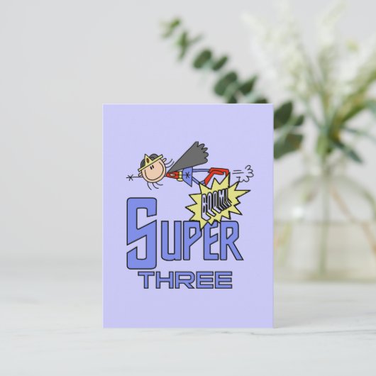 スーパーガール 3歳 誕生日Tシャツとギフト ポストカード (スタンド正面)