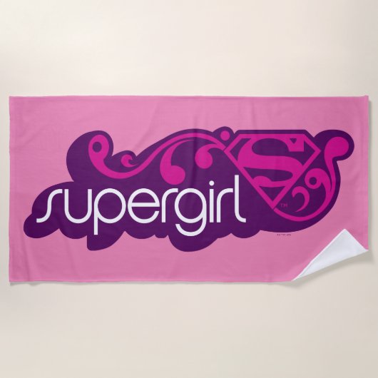 スーパーガールGroovy名とSシールド ビーチタオル (正面)