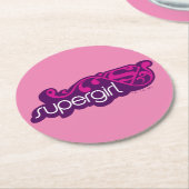 スーパーガールGroovy名とSシールド ラウンドペーパーコースター (アングル)