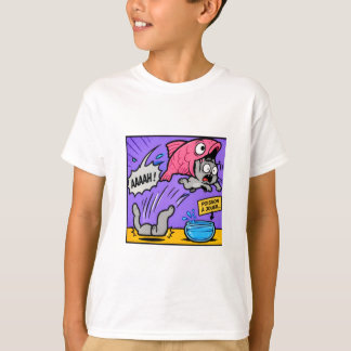 スーパーキャットと魚の面白い子供用Tシャツ Tシャツ