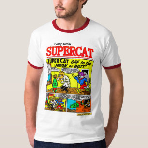スーパーキャット漫画ストリップTシャツ Tシャツ