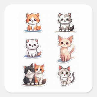 スーパーキュートちび子猫ステッカーコレクション - パック スクエアシール