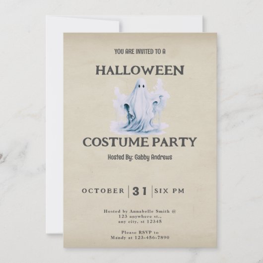 スーパーキュートでクリーピーなゴースト ビンテージ ハロウィン 招待状 (正面)