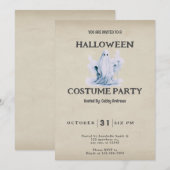 スーパーキュートでクリーピーなゴースト ビンテージ ハロウィン 招待状 (正面/裏面)