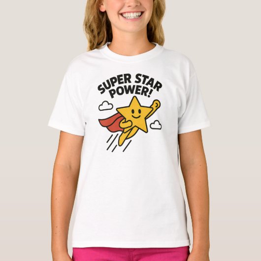 スーパースターの力 かわいい黄色のヒーローデザイン Tシャツ (正面)