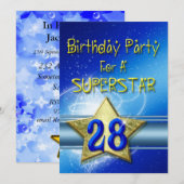 スーパースターの28歳誕生日パーティー招待状 招待状 (正面/裏面)