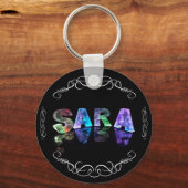 スーパースターサラ – 照明の中の名前(写真) キーホルダー (正面)