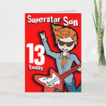スーパースターソン11th誕生日の赤い男の子カード カード<br><div class="desc">このカードには「スーパースターソン13」と書かれている。内側： 「ハッピーバースデー」。まカスタマイズた自分の言葉で。サラ・トレットが独占的に設計したおもしろい・カード。</div>
