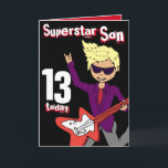 スーパースターソン13th誕生日レッドブロンドのヘアカード カード<br><div class="desc">このカードは今日スーパースターソン13と言っている。ハッピーバースデーの中で、または自分カスタマイズの言葉でも行うことができる。おもしろいカードロックスター遊ボーイのエレキギター・アートとデザインbyサラ・トレットwww.mylittleeden.com</div>