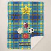 スーパースタータータンチェックブルーイエロー シェルパブランケット (正面)