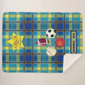 スーパースタータータンチェックブルーイエロー シェルパブランケット (正面(横))