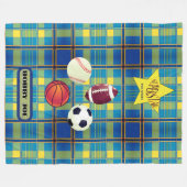 スーパースタータータンチェックブルーイエロー フリースブランケット (正面(横))