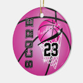 スーパースターバスケットボールのパーソナライズ – ピンク セラミックオーナメント (左)