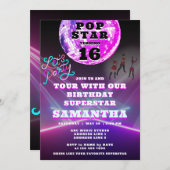 スーパースターポップ・アートのロックスターパーティーのようなスター誕生日 招待状 (正面/裏面)