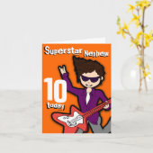 スーパースター甥10歳の誕生日オレンジレッドボーイカード カード (黄色い花)