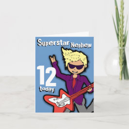 スーパースター甥12歳の誕生日ブルーレッドボーイカード カード
