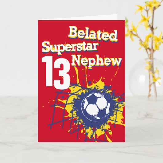 スーパースター甥13日遅れの誕生日サッカーレッド カード (黄色い花)