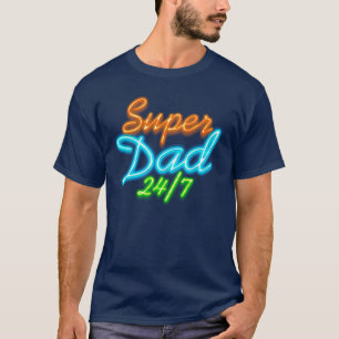 スーパーダッド24-7ネオンフロすごいパパ Tシャツ