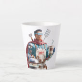 スーパーダッド: BBQ大好きパパの3Dキャラクターイラスト カフェラテマグ (正面)