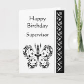 スーパーバイザーの誕生日のクラシックな白黒の蝶 カード (正面)