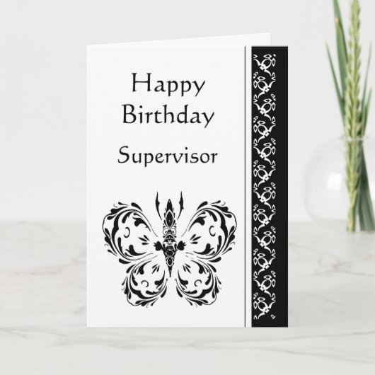 スーパーバイザーの誕生日のクラシックな白黒の蝶 カード (正面)