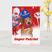スーパーパトリオットダックスフンドのグリーティングカード カード (黄色い花)