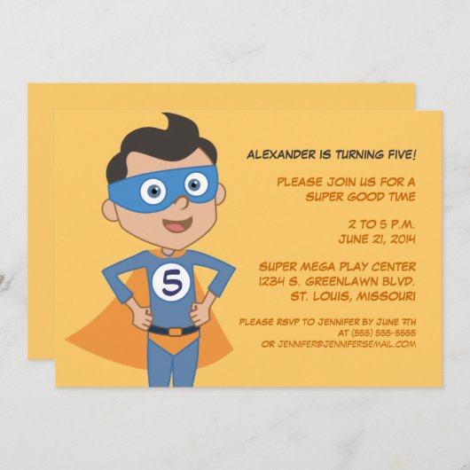 スーパーヒパーソナライズされたーロ子供の誕生日パーティー招待状 招待状 (正面/裏面)