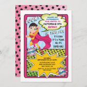 スーパーヒーロすごいガール漫画ブック招待状 招待状 (正面/裏面)