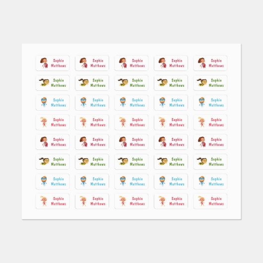 スーパーヒーロカスタムガールパーソナライズされた名前服 ラベル (シート)