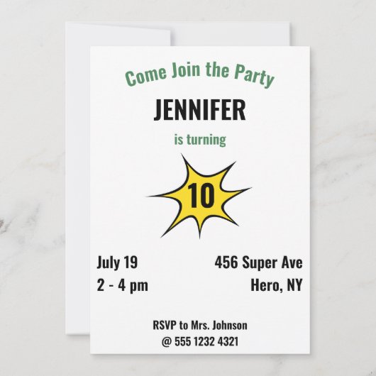 スーパーヒーロユニークアメージングガール誕生日 招待状 (裏面)