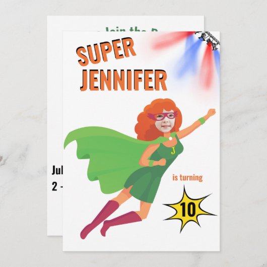 スーパーヒーロユニークアメージングガール誕生日 招待状 (正面/裏面)