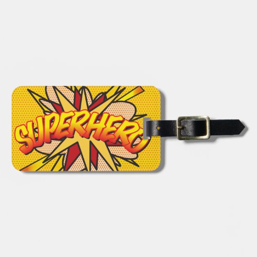 スーパーヒーローおもしろいレトロ漫画ブックアーポップ・アートのト ラゲッジタグ (正面横)