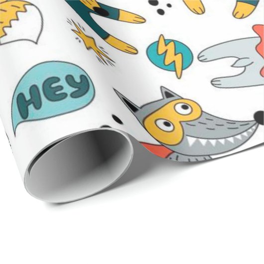 スーパーヒーローおもしろい動物のパターン ラッピングペーパー (ロールコーナー)