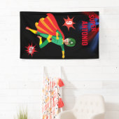 スーパーヒーローおもしろい誕生日グリー飛んでいるンボーイアメージング 横断幕 (インサイチュ)